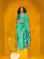 Monjolika Fashion Sea Green Handloom Silk Weaving Zari Designer Saree | Grocsy