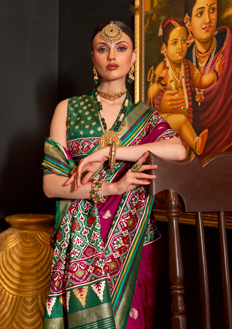 Monjolika Fashion Burgundy Patola Printed Silk Contemporary Saree For Ceremonial | Grocsy