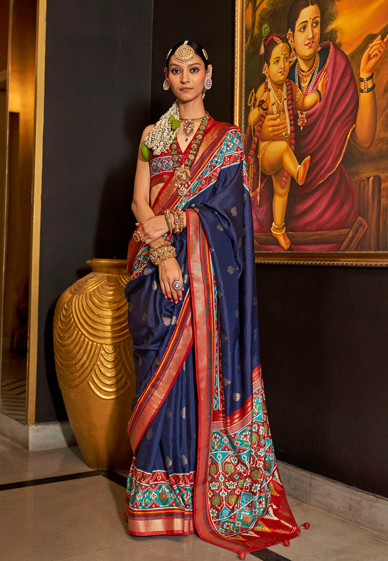 Monjolika Fashion Silk Navy Blue Patola Print Trendy Saree | Grocsy