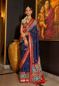 Monjolika Fashion Silk Navy Blue Patola Print Trendy Saree | Grocsy