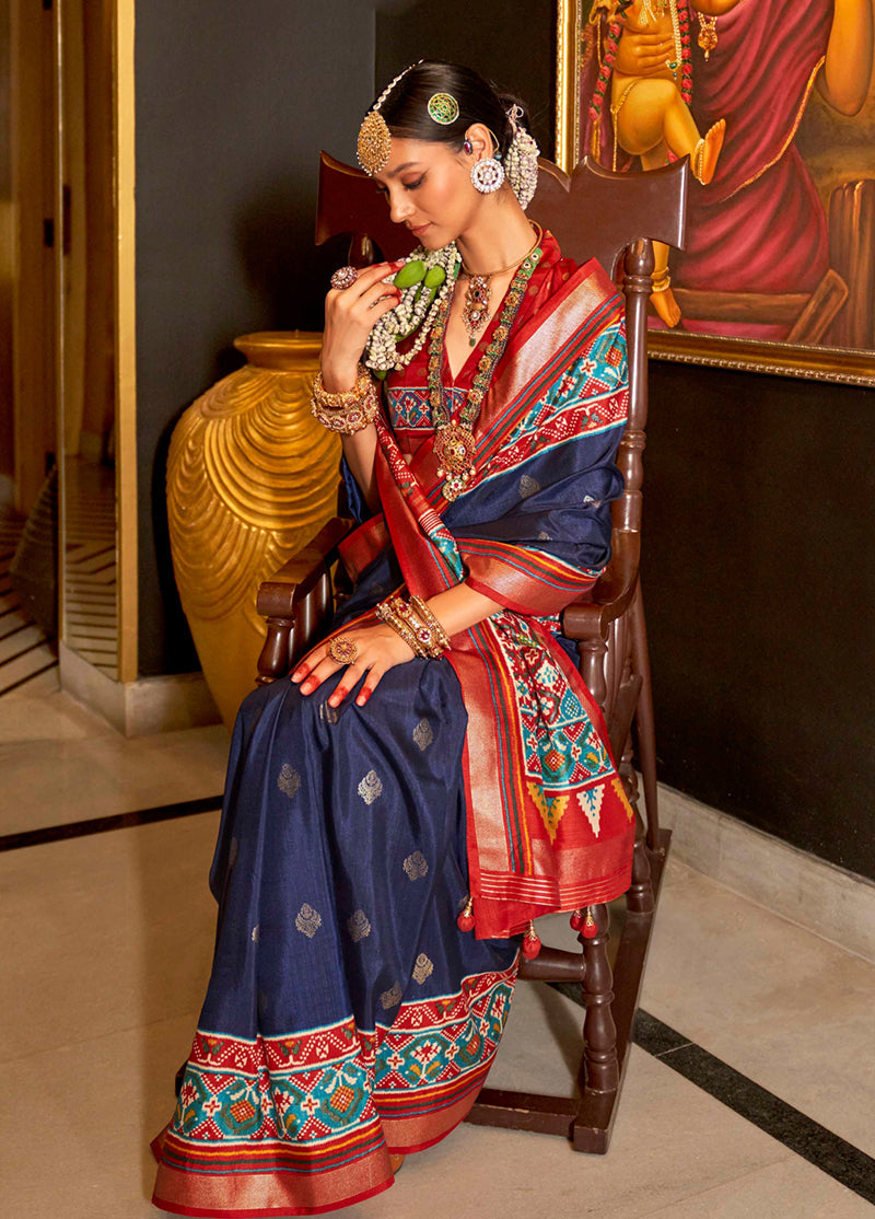 Monjolika Fashion Silk Navy Blue Patola Print Trendy Saree | Grocsy
