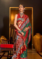 Monjolika Fashion Dark Green Color Patola Printed Work Silk Classic Saree | Grocsy