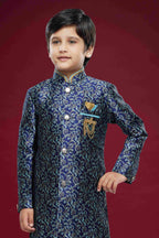 Raivat Ethnic Kids Banarasi Jacquard Woven Work Semi Indo Western Set Blue Colour | Grocsy