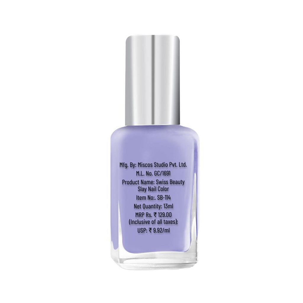 Swiss Beauty Slay Nail Color Ultra Shine Formulation - 21 Lavender Tender | Grocsy
