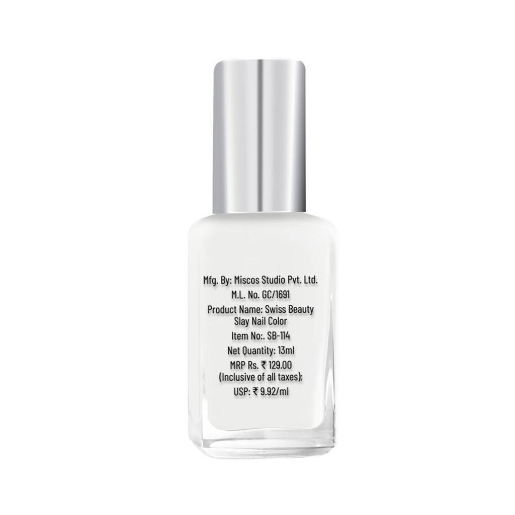 Swiss Beauty Slay Nail Color Ultra Shine Formulation - 23 Flat White | Grocsy