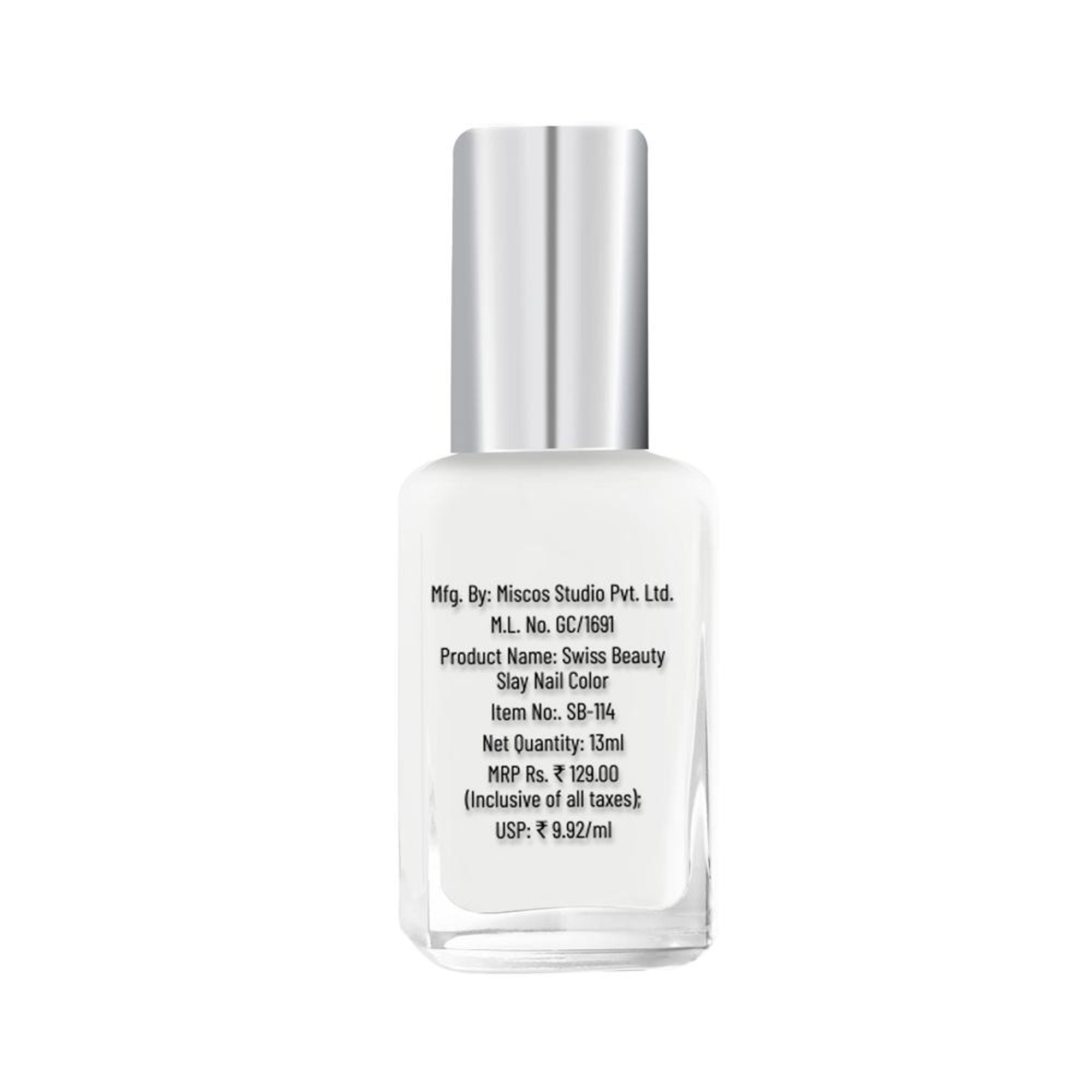 Swiss Beauty Slay Nail Color Ultra Shine Formulation - 23 Flat White | Grocsy