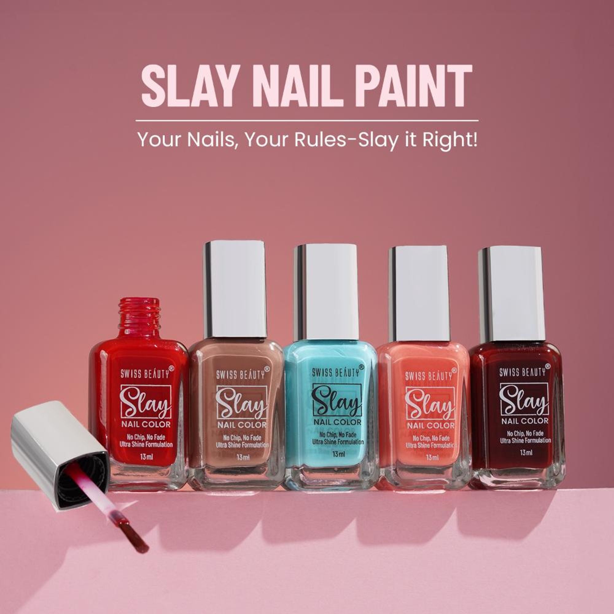 Swiss Beauty Slay Nail Color Ultra Shine Formulation - 27 Silk Red | Grocsy