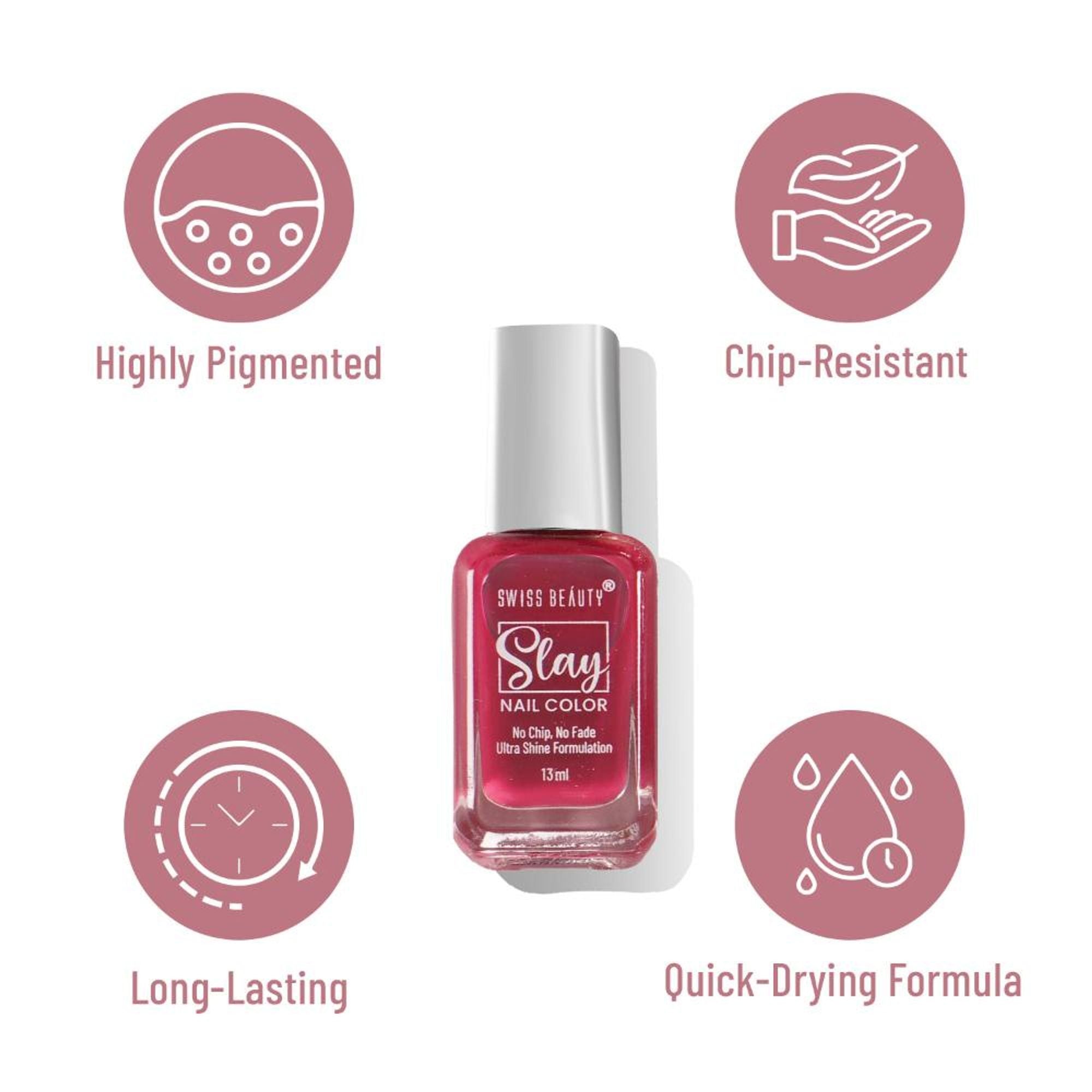 Swiss Beauty Slay Nail Color Ultra Shine Formulation - 27 Silk Red | Grocsy