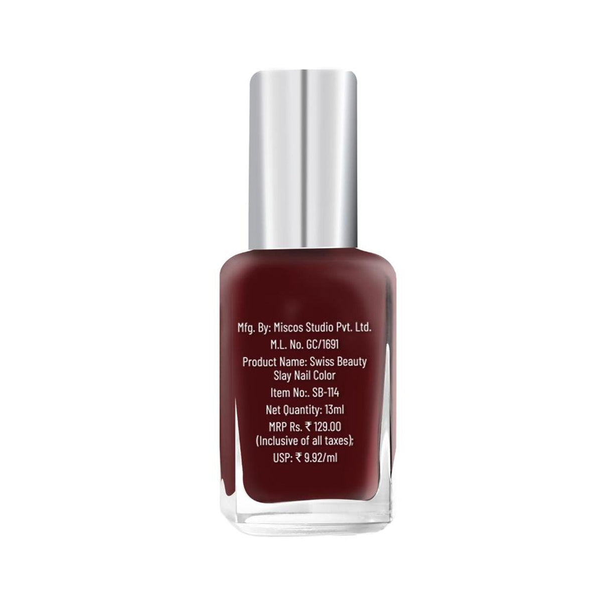 Swiss Beauty Slay Nail Color Ultra Shine Formulation - 34 Maroon Bloom | Grocsy