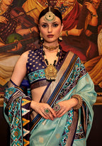 Monjolika Fashion Sea Green Patola Printed Work Silk Designer Saree | Grocsy