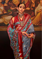 Monjolika Fashion Patola Print Silk Designer Saree In Grey | Grocsy
