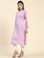 HOUSE OF KARI Cotton Floral Embroidered Chikankari Kurta | Grocsy