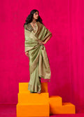 Monjolika Fashion Green Weaving Tissue Silk Traditional Saree | Grocsy