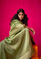 Monjolika Fashion Green Weaving Tissue Silk Traditional Saree | Grocsy