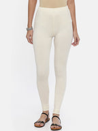 Souchii Off-White Solid Slim-Fit Churidar-Length Leggings | Grocsy
