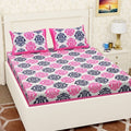 Vamika Printed Cotton White & Pink Flower Design Bedsheet With Pillow Covers (LEOC_PPNKC_P) | Grocsy