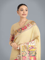 Monjolika Fashion Pashmina Silk Beige Gold Zari Woven Saree? | Grocsy