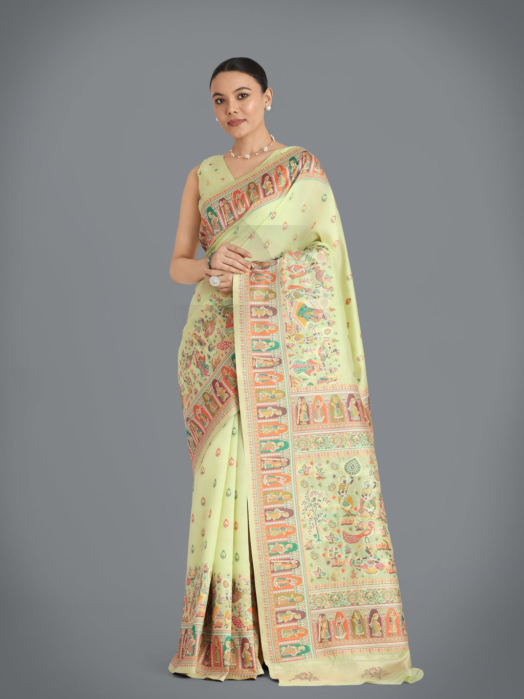 Monjolika Fashion Pashmina Silk Pista Gold Zari Woven Saree? | Grocsy