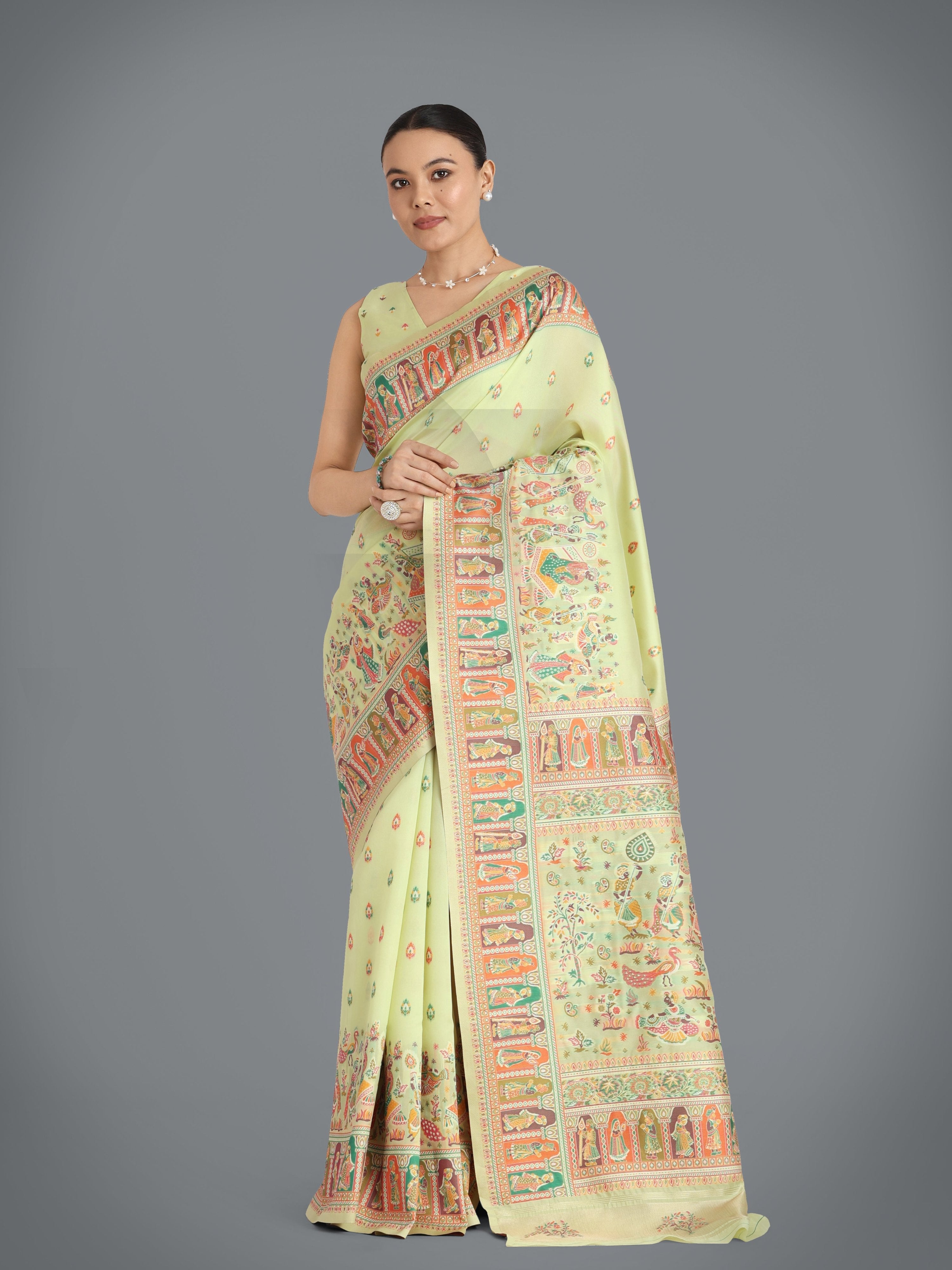 Monjolika Fashion Pashmina Silk Pista Gold Zari Woven Saree? | Grocsy