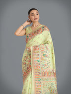 Monjolika Fashion Pashmina Silk Pista Gold Zari Woven Saree? | Grocsy