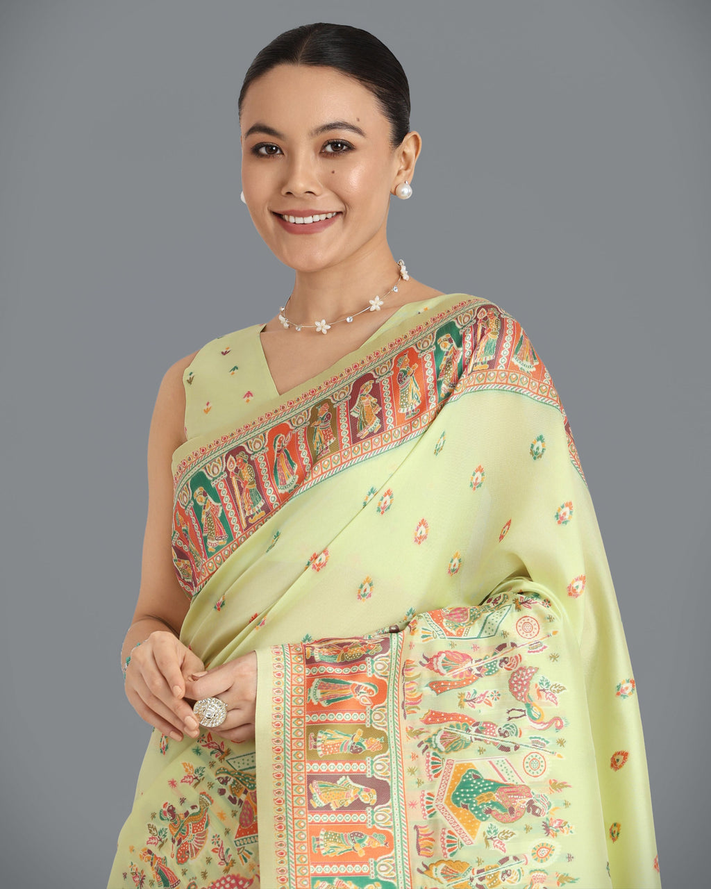 Monjolika Fashion Pashmina Silk Pista Gold Zari Woven Saree? | Grocsy