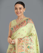 Monjolika Fashion Pashmina Silk Pista Gold Zari Woven Saree? | Grocsy