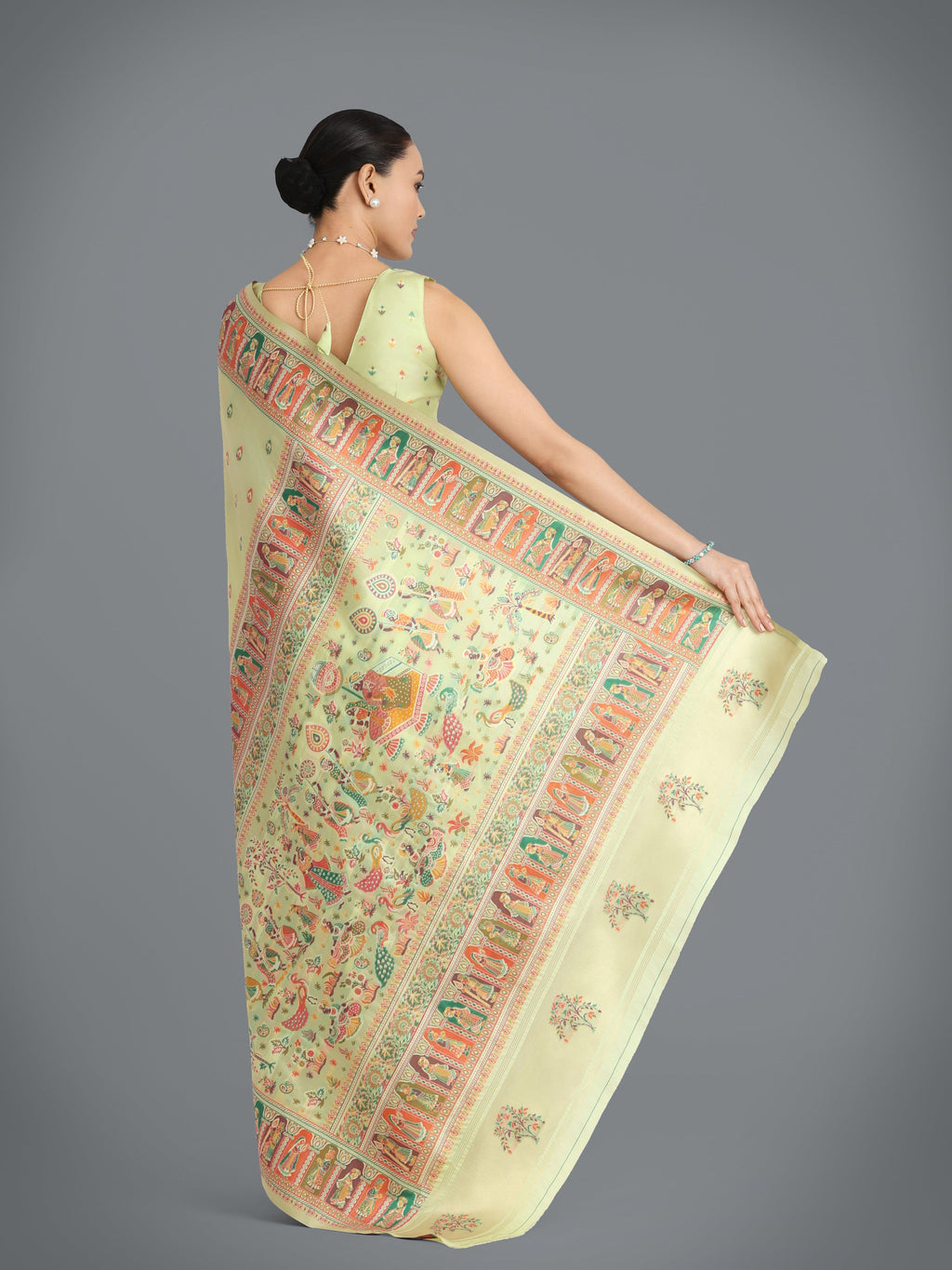Monjolika Fashion Pashmina Silk Pista Gold Zari Woven Saree? | Grocsy