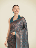 Monjolika Fashion Teal Color Banarasi Silk Woven Saree | Grocsy