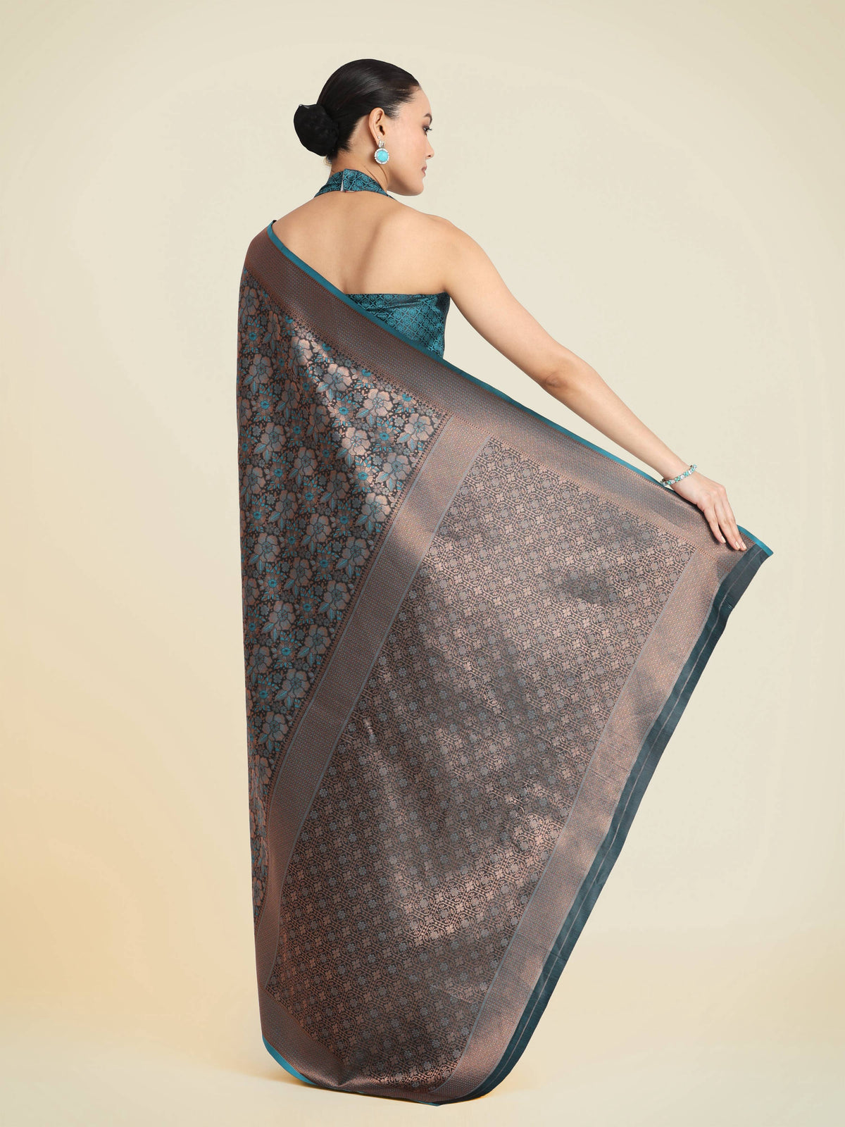 Monjolika Fashion Teal Color Banarasi Silk Woven Saree | Grocsy