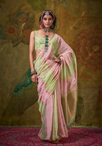 Monjolika Fashion Handloom Cotton Light Green And Pink Weaving Contemporary Saree | Grocsy