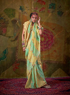 Monjolika Fashion Sea Green And Yellow Weaving Handloom Cotton Classic Saree | Grocsy