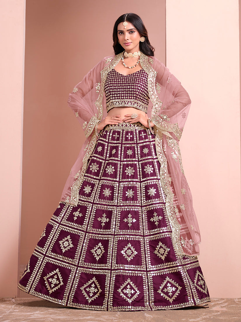 Monjolika Fashion Purple Embroidered Art Silk Trendy A Line Lehenga Choli | Grocsy