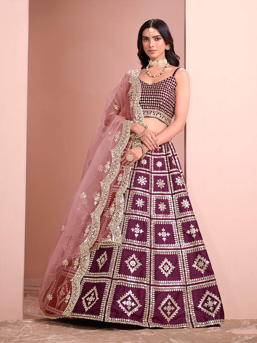 Monjolika Fashion Purple Embroidered Art Silk Trendy A Line Lehenga Choli | Grocsy