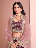 Monjolika Fashion Purple Embroidered Art Silk Trendy A Line Lehenga Choli | Grocsy