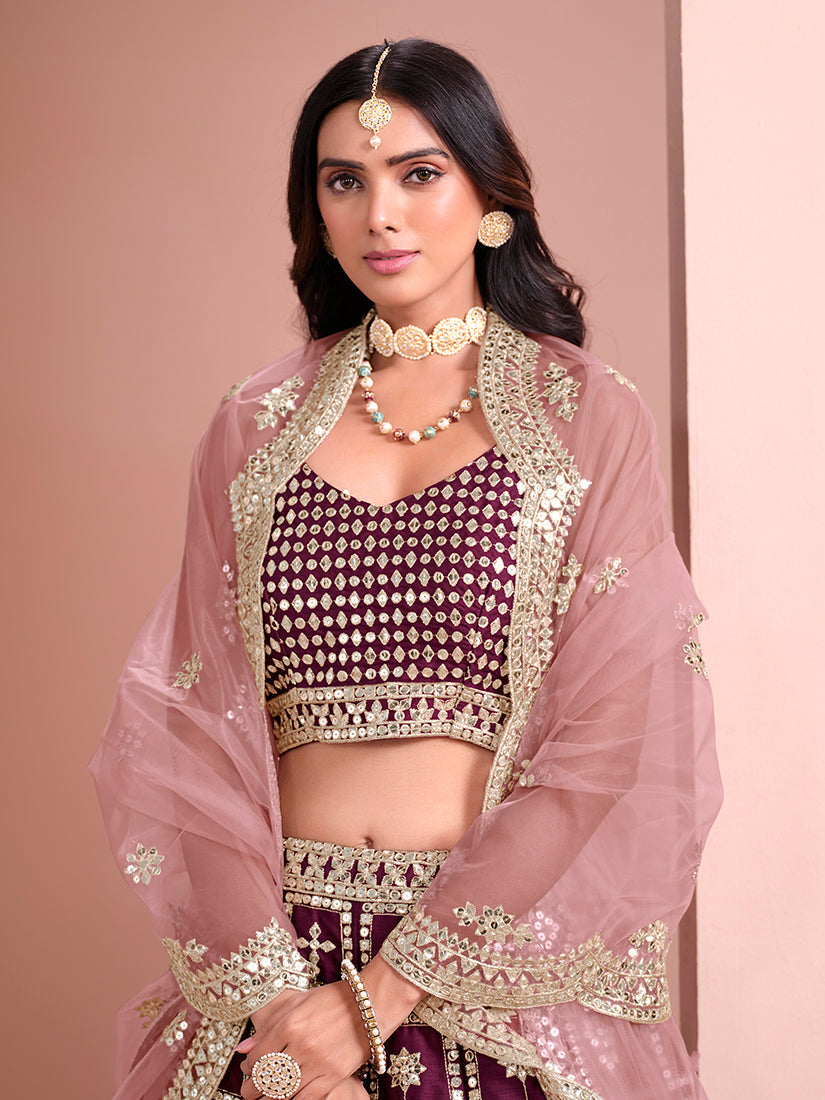 Monjolika Fashion Purple Embroidered Art Silk Trendy A Line Lehenga Choli | Grocsy