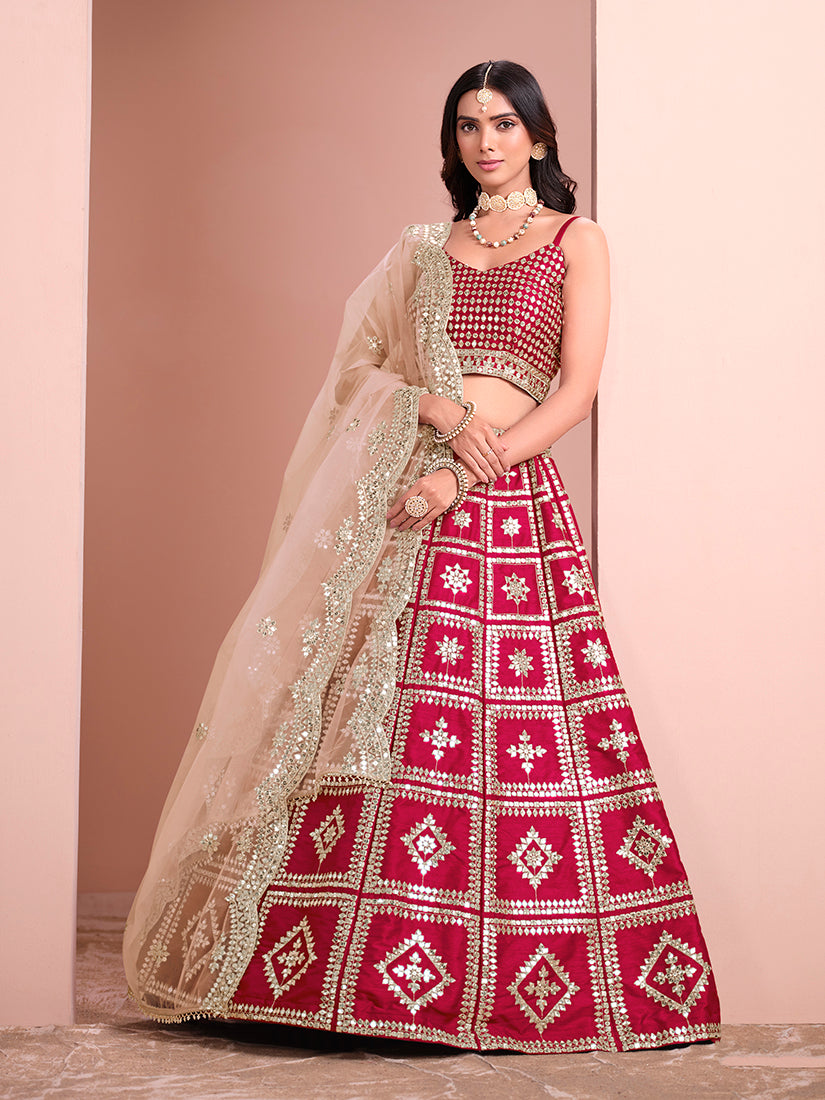 Monjolika Fashion Rani Embroidered Art Silk Trendy A Line Lehenga Choli | Grocsy