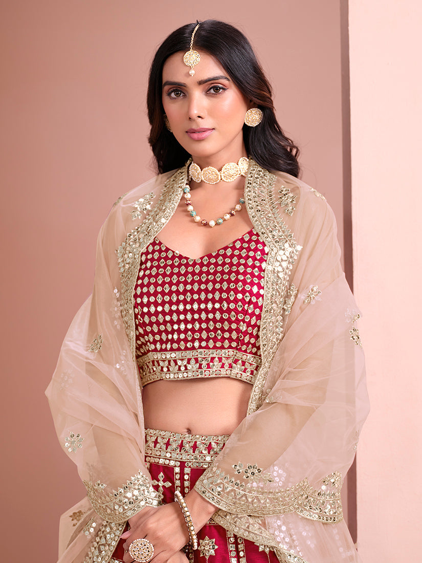 Monjolika Fashion Rani Embroidered Art Silk Trendy A Line Lehenga Choli | Grocsy