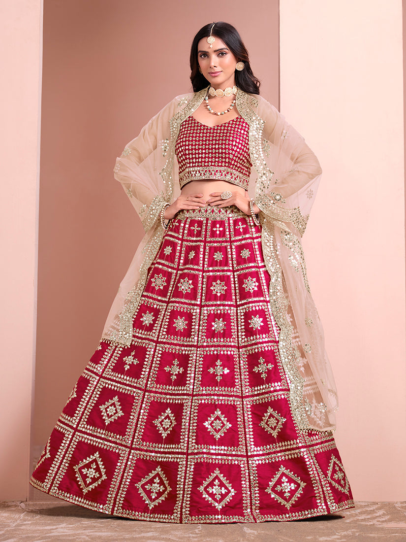 Monjolika Fashion Rani Embroidered Art Silk Trendy A Line Lehenga Choli | Grocsy