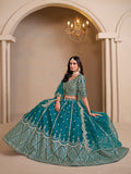 Monjolika Fashion Art Silk Embroidered Teal Lehenga Choli | Grocsy