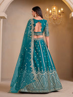Monjolika Fashion Art Silk Embroidered Teal Lehenga Choli | Grocsy