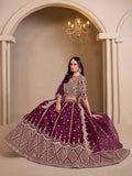 Monjolika Fashion Art Silk Embroidered Dark Purple Lehenga Choli | Grocsy