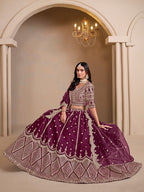 Monjolika Fashion Art Silk Embroidered Dark Purple Lehenga Choli | Grocsy