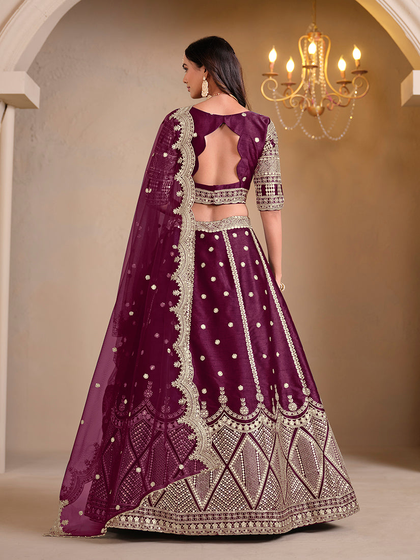 Monjolika Fashion Art Silk Embroidered Dark Purple Lehenga Choli | Grocsy
