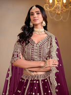 Monjolika Fashion Art Silk Embroidered Dark Purple Lehenga Choli | Grocsy