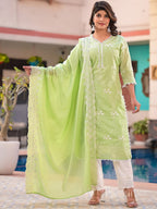 Sangria Green Embroidered Pure Cotton Straight Kurta With Trouser & Dupatta | Grocsy