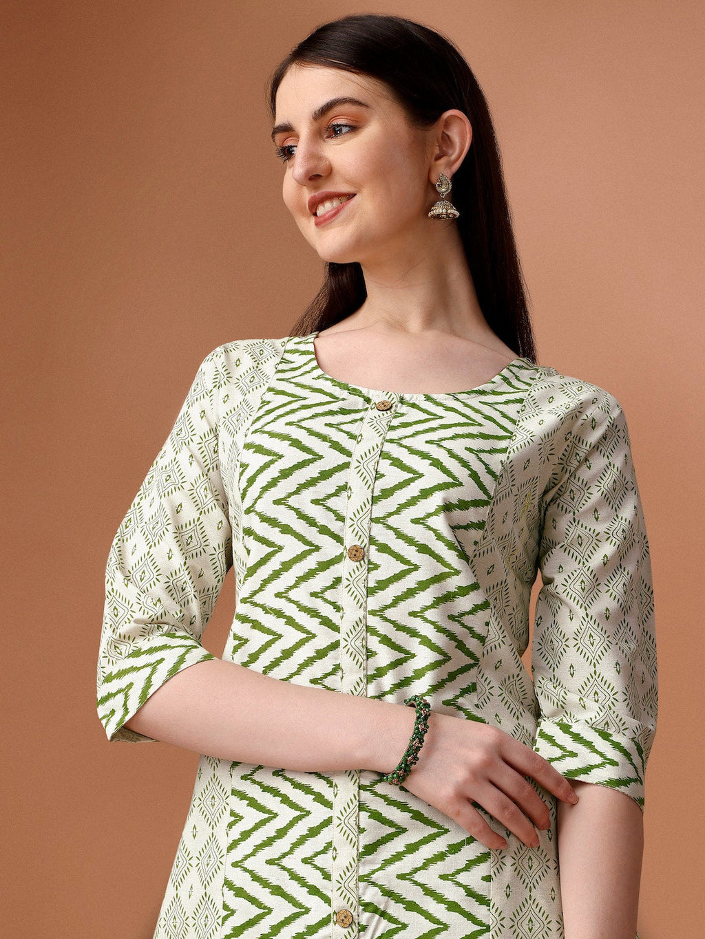 HERE&NOW Geometric Printed Pure Cotton Kurta With Trousers & Dupatta | Grocsy