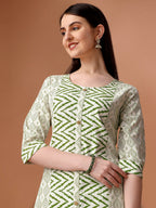 HERE&NOW Geometric Printed Pure Cotton Kurta With Trousers & Dupatta | Grocsy