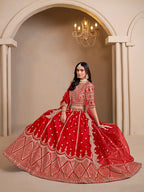 Monjolika Fashion Art Silk Embroidered Red Lehenga Choli | Grocsy