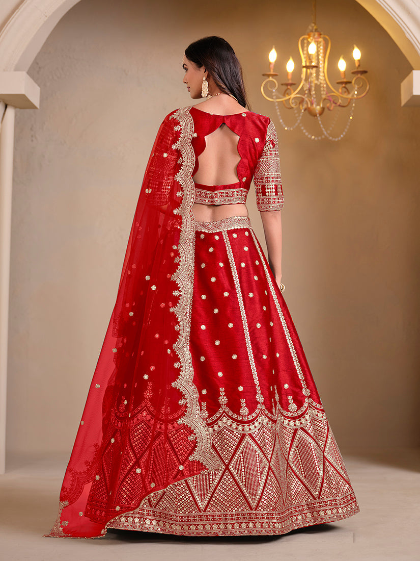 Monjolika Fashion Art Silk Embroidered Red Lehenga Choli | Grocsy