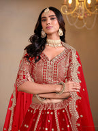 Monjolika Fashion Art Silk Embroidered Red Lehenga Choli | Grocsy